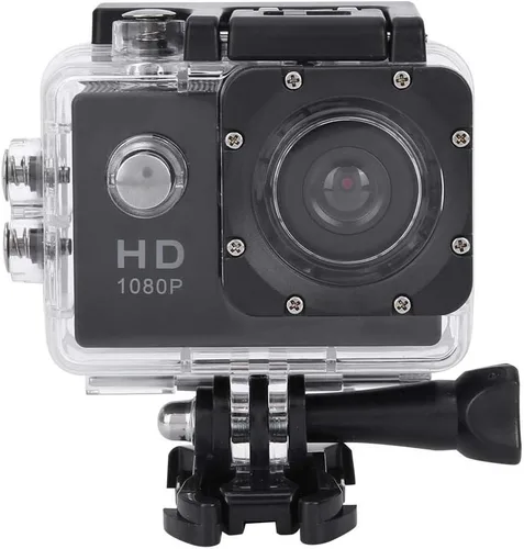 Cámara de acción 1080P 30fps 12MP, cámara deportiva impermeable 30M de 2 pulgadas con accesorios para vlogging, buceo, esquí, negro