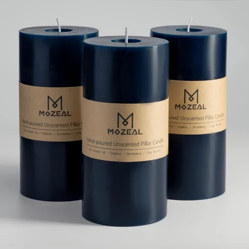 Miniatura 123 de MOZEAL Velas grandes sin perfume vertidas a mano de 3 x 8 pulgadas, sin humo, juego de 2, combustión lenta, sin goteo, aproximadamente 150 horas
