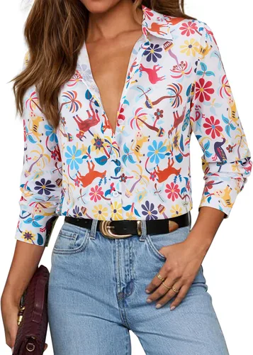 Miniatura 21 de siliteelon Camisas con botones para mujer, camisa de vestir de algodón de manga larga con cuello, camisa de negocios, trabajo, oficina, blusa