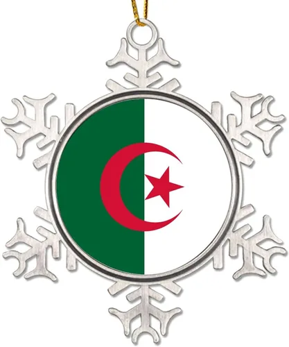 Adorno de decoración de árbol de Argelia, bandera de Argelia, novedad de metal, copo de nieve, adorno de Navidad, bandera nacional, recuerdo de