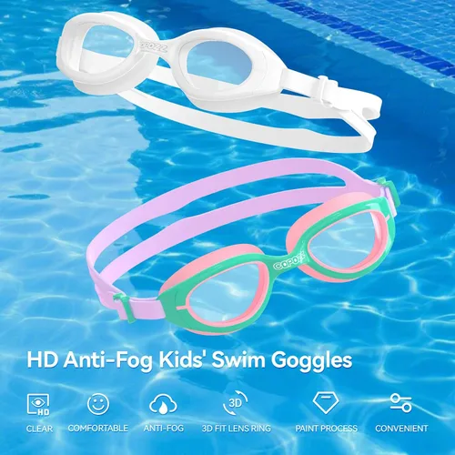 Miniatura 2 de COPOZZ Gafas de natación para niños, antivaho y HD, cómodo ajuste 3D, gafas de natación duraderas unisex para niños y niñas de 3 a 14 años