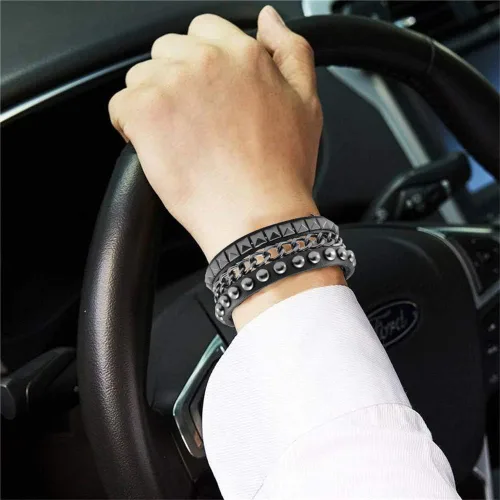 Miniatura 2 de TURTLEDOVE Pulsera de cuero punk - Pulsera de cuero gótico rock con cadena para fiesta