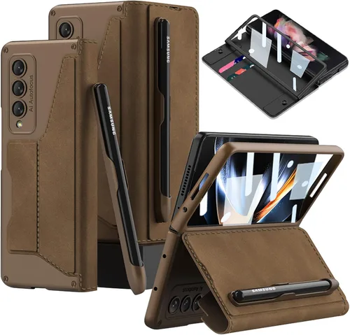 Miniatura 11 de Funda protectora de cuerpo completo para Samsung Galaxy Z Fold4 5G con ranura para S Pen, funda protectora de cuerpo completo antiarañazos de cuero