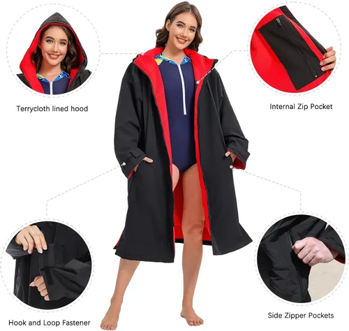 Miniatura 5 de DEHAI Chaqueta de natación para mujeres, hombres y jóvenes, impermeable, poncho de surf, bata de gran tamaño, ligera, con forro de toalla cálida