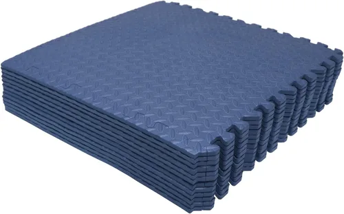 Miniatura 6 de 12 x (48 pies cuadrados) azul tapete de piso de gimnasio de 24 x 24 pulgadas de espuma EVA entrelazada para ejercicio de fitness, rompecabezas