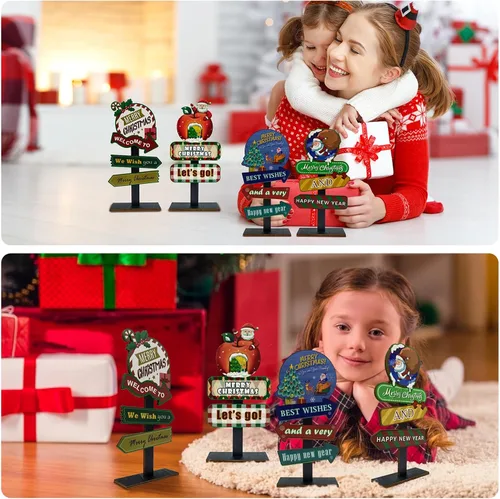 Miniatura 2 de Decoraciones de mesa de Navidad, 4 tableros rectangulares de madera, estilo rústico de granja, policromo, 8.86 x 4.72 pulgadas, montaje en pared