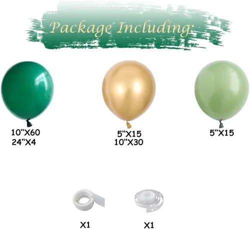 Miniatura 2 de Kit de guirnalda de arco de globos verdes y dorados, 129 unidades, verde esmeralda oscuro, verde salvia, globos dorados metálicos para cumpleaños