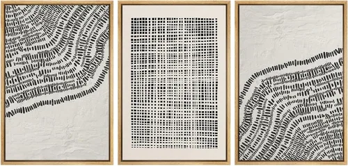 Miniatura 114 de SIGNLEADER Lienzo enmarcado para pared, juego de arte de collage de polígonos retro marrón tostado, ilustraciones con formas abstractas, arte