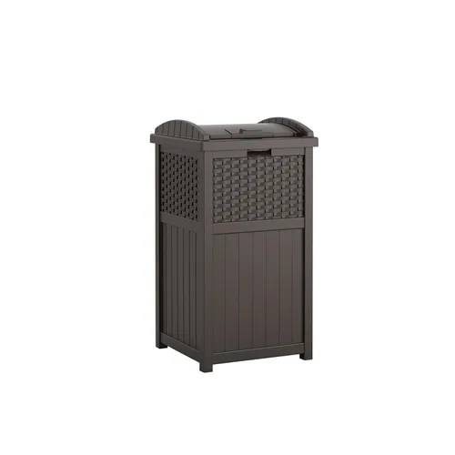 Suncast Cubo de basura comercial para exteriores de 33 galones con escondite con tapa para bolsas de basura de 30 a 33 galones para garaje, patio