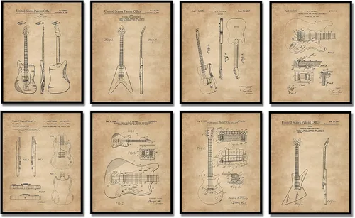 Miniatura 8 de Regalos de guitarra, decoración de sala de música, juego de 8 (8 x 10), arte de pared enmarcado, decoración de estudio de música, regalos únicos