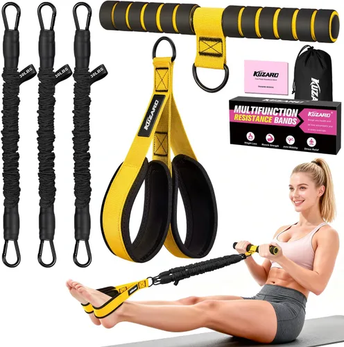 Miniatura 8 de Upgraded Multifunction Pedal Resistance Band with Handle, 3 Tube Adjustable Resistance Bands for Abdomen, Waist, Arm, Core/ABS, Leg Workout - Sit Up