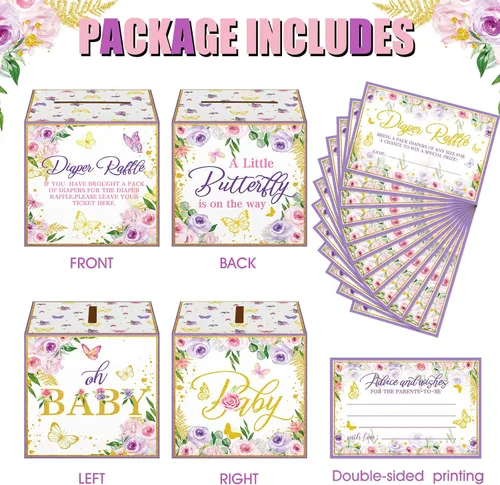 Miniatura 4 de Teling 51 boletos para rifas de pañales con caja de tarjetas, decoración de baby shower, caja de soporte para baby shower, para fiesta de rifas