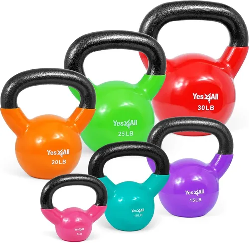 Miniatura 14 de Yes4All - Juego de pesas rusas recubiertas de vinilo, set combinado para entrenamiento corporal completo, fuerza de agarre, flexiones y ejercicios