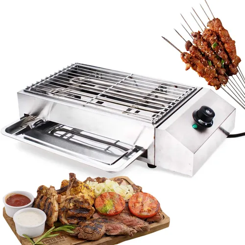 Parrilla interior eléctrica comercial de 1800 W, parrilla sin humo para horno de barbacoa de acero inoxidable para equipo de barbacoa con bandeja de