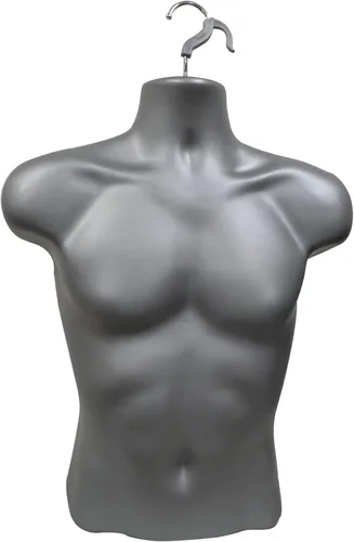 Miniatura 4 de Torso de maniquí masculino y femenino con soporte de metal, cuerpo hueco en la espalda, forma de vestido apilable para exhibición de camisetas, Gris