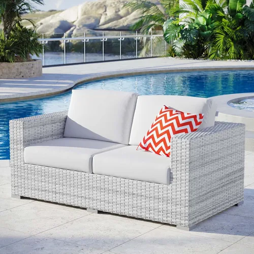 Miniatura 28 de Modway Convene - Otomana rectangular de mimbre para patio al aire libre, color gris claro