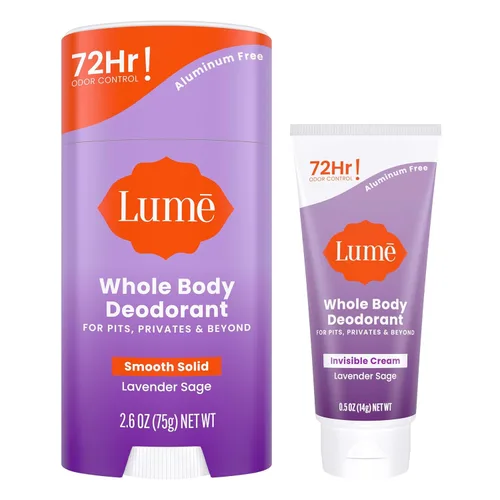 Lume Desodorante para Todo el Cuerpo - Paquete de Mini Crema Invisible + Barra Sólida - Control de Olor por 72 Horas - Sin Aluminio y Sin