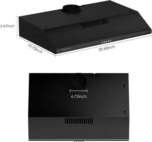 Miniatura 7 de Campana extractora negra para debajo del gabinete de 30 pulgadas, campana extractora de cocina delgada de acero inoxidable convertible
