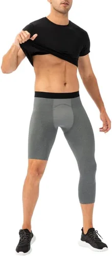 Miniatura 13 de Pantalones de compresión para hombre, mallas de compresión de una pierna para baloncesto, capri 3/4, leggings atléticos, capa base de secado fresco