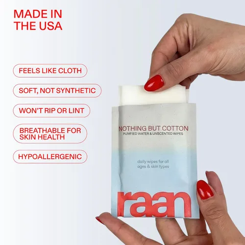 Miniatura 6 de Raan, 100% algodón, 99% agua purificada, toallitas limpiadoras faciales y corporales, sin fragancia, sin blanquear, hipoalergénicas, verificadas por