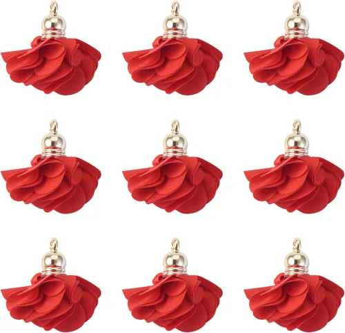 Miniatura 9 de Cheriswelry 50 colgantes de tela de tela de flores de tela negra con pétalos florales con tapa dorada en forma de campana para manualidades, aretes