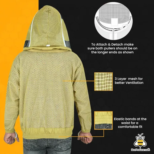 Miniatura 4 de 3-Layer Ventilated Mesh Bee Jacket for Men & Women with Veils Sting-Proof Beekeeping Jacket with Leather Gloves & Bag Marrón