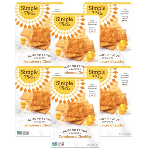 Simple Mills - Galletas de harina de almendras, queso cheddar Farmhouse, sin gluten, con semillas de lino, semillas de girasol, sin maíz, ideales