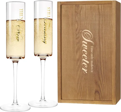 Miniatura 13 de AW BRIDAL Regalos de boda para parejas 2026, regalo de compromiso para él y ella, juego de copas de champán y tazas de cerveza de vidrio esmerilado