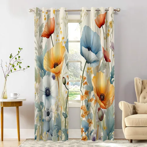Miniatura 54 de Shrahala Cortinas de hojas de arce otoñales para ventanas de cocina, hojas rojas ardientes, fondo marrón, paneles de cortina de ventana de poliéster