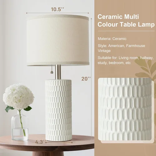Miniatura 6 de Reaketon Juego de 2 lámparas de mesa modernas de cerámica de 20.5" para dormitorio, lámparas de mesita para repisas nocturnas con pantalla beige