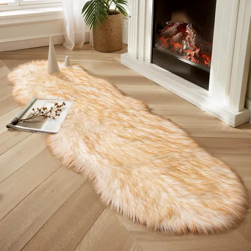 Miniatura 28 de Ciicool Alfombras de Piel de Oveja Sintética Suaves Alfombra de Piel Sintética Suave Beige Alfombra Esponjosa Funda para Silla y Sofá Alfombra