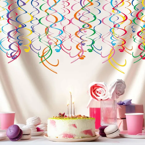 Miniatura 2 de HonuGoGo Juego de 48 piezas de remolinos de papel multicolor – Remolinos colgantes para fiesta de cumpleaños, baby shower, boda y decoración