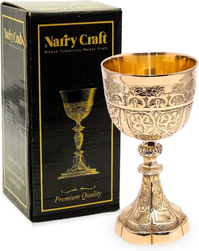 Copa de vino decorativa de latón macizo con diseño en relieve real, medieval, hecha a mano, con diseño real en relieve, 1 unidad (sin caja, cáliz