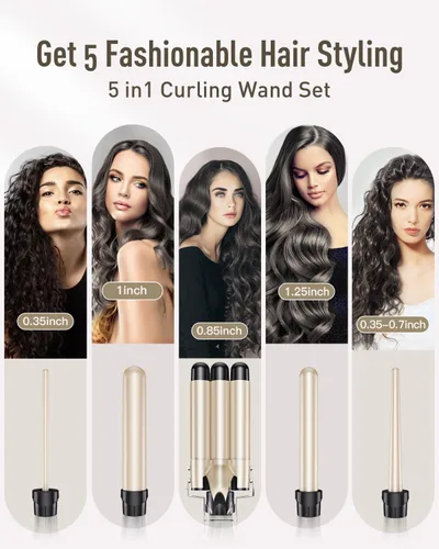 Miniatura 2 de Ondulador de rizador de pelo - BESTOPE PRO juego de varita rizadora 5 en 1 con rizador de pelo de 3 barriles para mujeres, rizador de pelo de Dorado