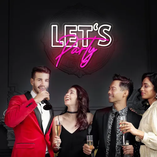 Miniatura 6 de Letrero de neón con texto en inglés "Let's Party", para decoración de pared, decoración de fiesta, luces LED de neón regulables por USB