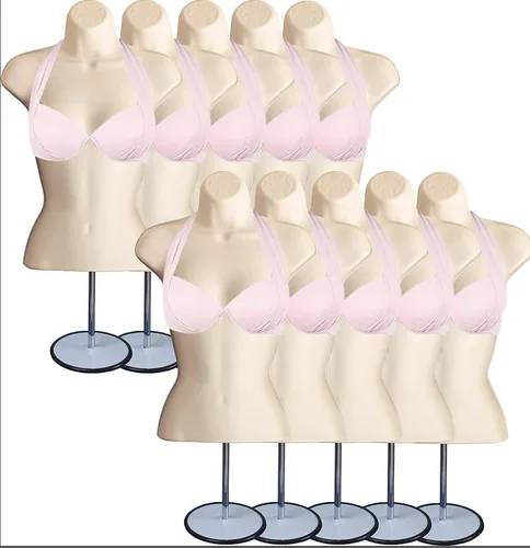 Miniatura 13 de DisplayTown - Maniquí femenino con torso y soporte de metal, parte trasera hueca, cuerpo apilable, forma para exhibir camisetas, mostrador