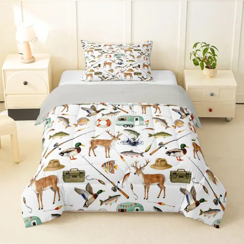 Miniatura 54 de Erosebridal Juego de edredón de pesca tamaño individual para hombres, juego de ropa de cama de peces de lubina para pescadores, niños de caza