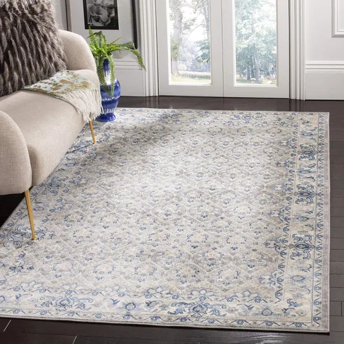 SAFAVIEH Brentwood Collection - Alfombra decorativa de 3 x 5 pies, gris claro y azul, diseño oriental envejecido, no desprende pelusa y de fácil