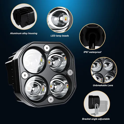 Miniatura 3 de 2 luces LED de trabajo de 3 pulgadas / 3 pulgadas, vainas estroboscópicas intermitentes de color blanco/ámbar con seis modos de luces antiniebla