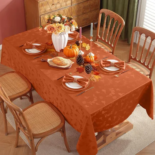 Miniatura 3 de SASTYBALE Mantel rectangular de Acción de Gracias de 52 x 70 pulgadas, impermeable, sin arrugas, hojas de ginkgo de otoño, tela jacquard para otoño