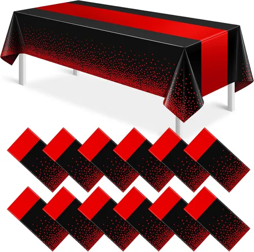 Miniatura 29 de MASHAN 1 mantel negro y azul para decoración de fiesta, mantel de plástico negro impreso azul, funda rectangular desechable para cumpleaños, boda