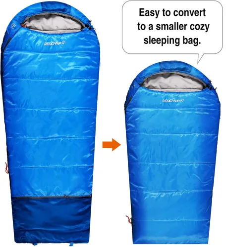 Miniatura 2 de REDCAMP - Saco de dormir para niños tipo momia para acampada, saco de dormir de 3 estaciones para clima frío, para niños, niñas y adolescentes, Azul