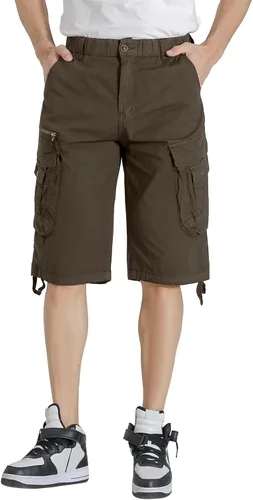 Miniatura 3 de Pantalones cortos cargo con cintura elástica para hombre, con bolsillo con cremallera, ajuste relajado, elásticos, ligeros, de algodón
