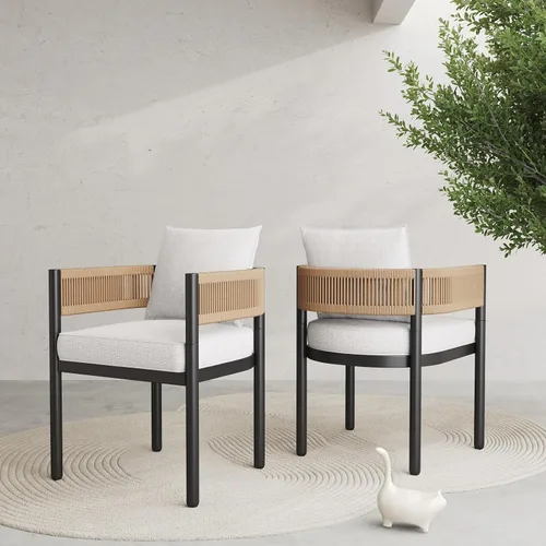 Miniatura 12 de Grand patio - Juego de 2 sillas de comedor para exterior, 2 piezas de sillas de comedor para patio, sillas fijas de patio de mimbre tejido en metal