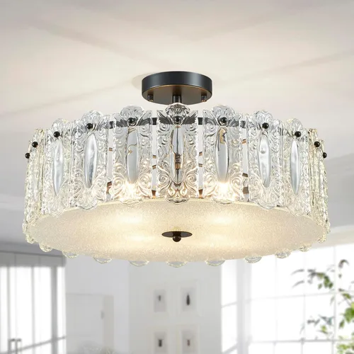 Miniatura 10 de AGV LIGHTING Elegante Lámpara de Araña de Cristal, Accesorio de Iluminación Moderno Vintage Colgante para Comedor, D18 x H10, Pantalla de 2 Niveles