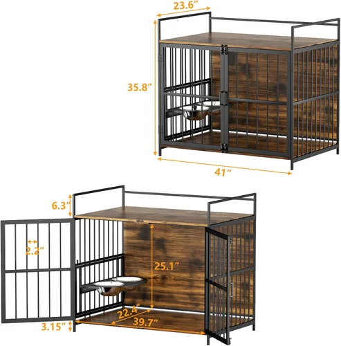 Miniatura 2 de ROOMTEC Furniture Style - Jaula grande para perros con comedero elevado ajustable de 360° para perros, 2 cuencos de acero inoxidable, cojín
