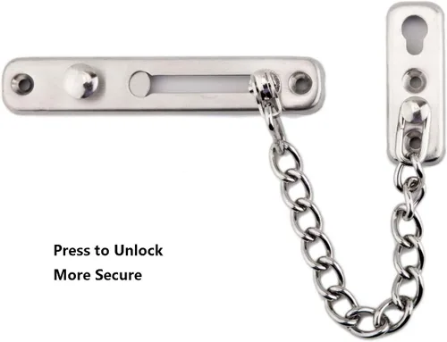 Miniatura 5 de Cerradura de puerta de cadena de acero inoxidable, resistente pestillo interior de la puerta, cerradura de puerta sin llave, añade seguridad Plateado