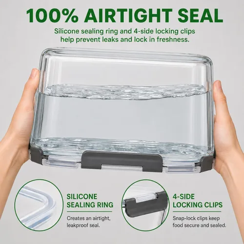 Miniatura 2 de Paquete de 2 recipientes grandes de vidrio para almacenamiento de alimentos con tapas de 85oz/10.5 tazas, recipientes grandes herméticos para pollo