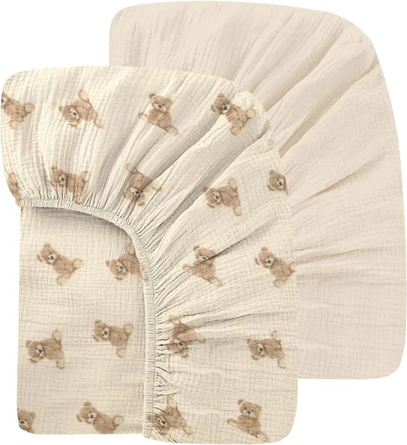 Miniatura 9 de Sábanas orgánicas para cuna de bebé de 33 x 17 pulgadas, 100% algodón de muselina para bebé, niña, niño, funda de colchón ajustable suave compatible