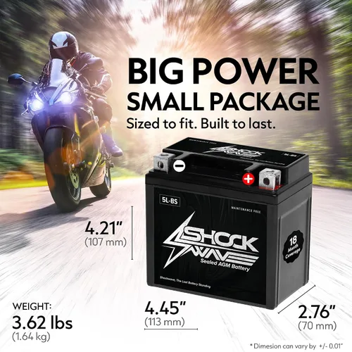 Miniatura 2 de SHOCKWAVE Batería AGM YTX5L-BS 12V 4AH 70CCA – Energía libre de mantenimiento – Compatible con Honda CRF50, Yamaha TTR110, Kawasaki KLX110, TaoTao